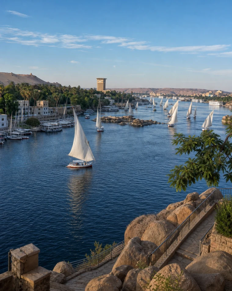 rio-nilo-aswan-felucas-egito Felucas navegando pelo Rio Nilo em Aswan, no Egito